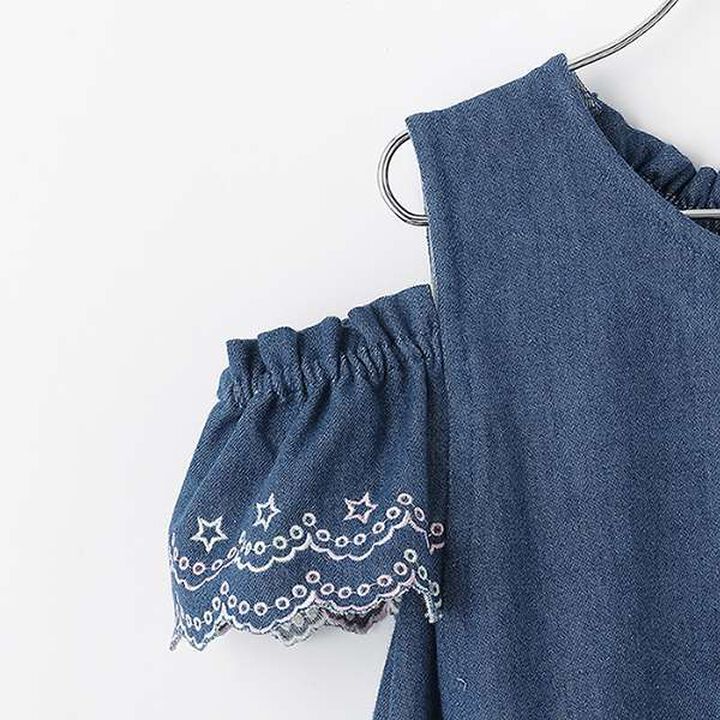 Necklace Embroidery 2 WAY Denim One-Piece Dress,Sax blue, medium image number 5