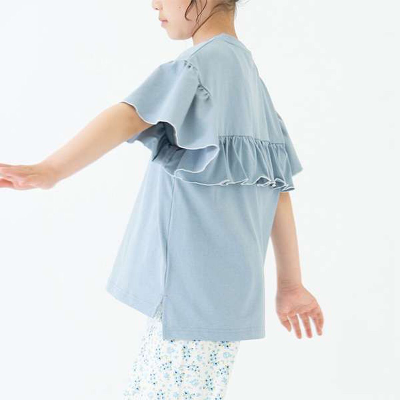 [Amphibious] Short-Sleeve Frill Pullover,Charcoal gray, large image number 2