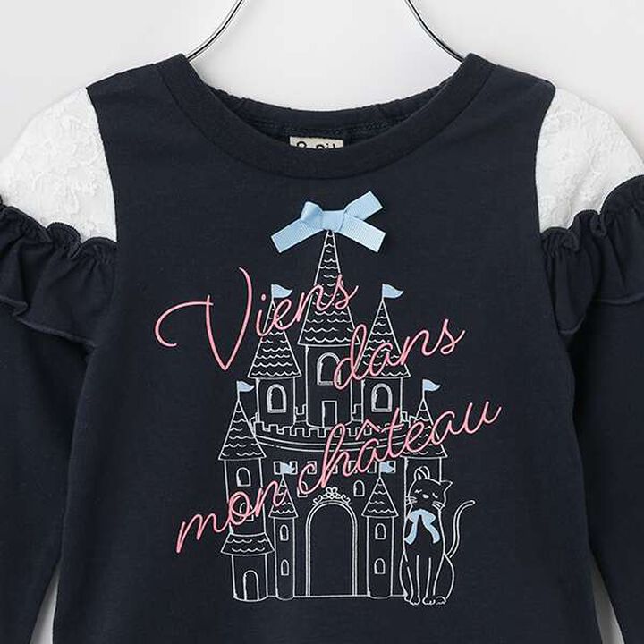 Lace Frill Long-Sleeve T-Shirt,Navy, medium image number 2