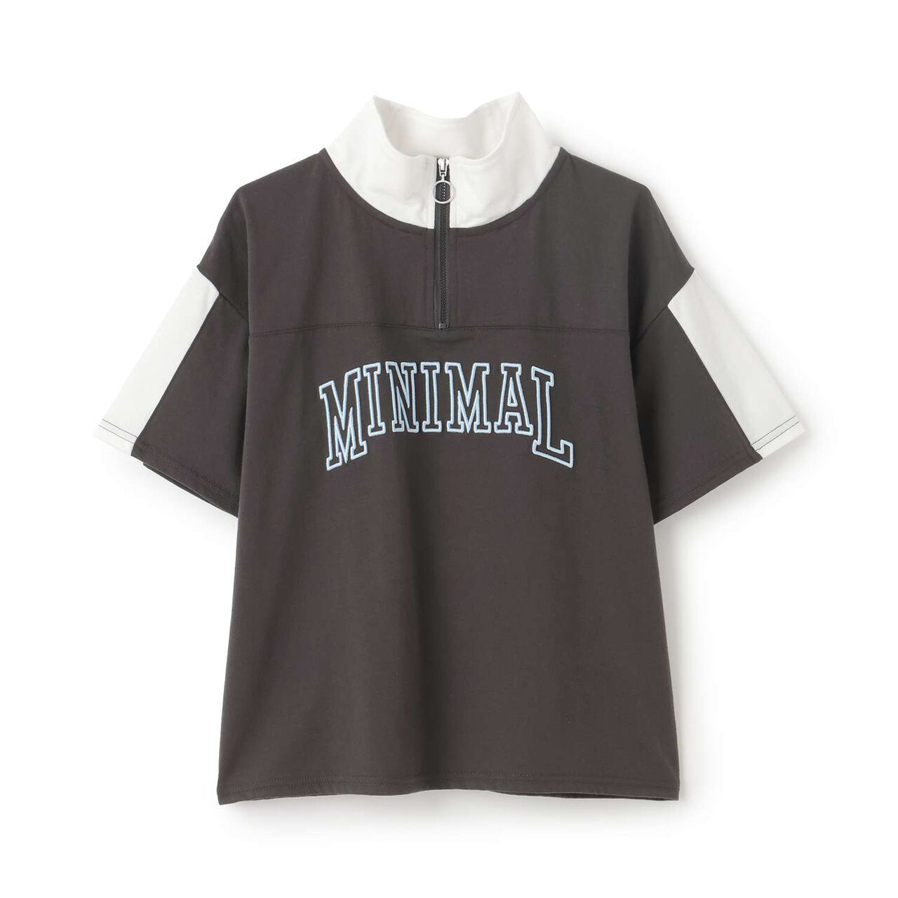 Half-Zip Loose Short Sleeve T-Shirt,Smoke white, large image number 14