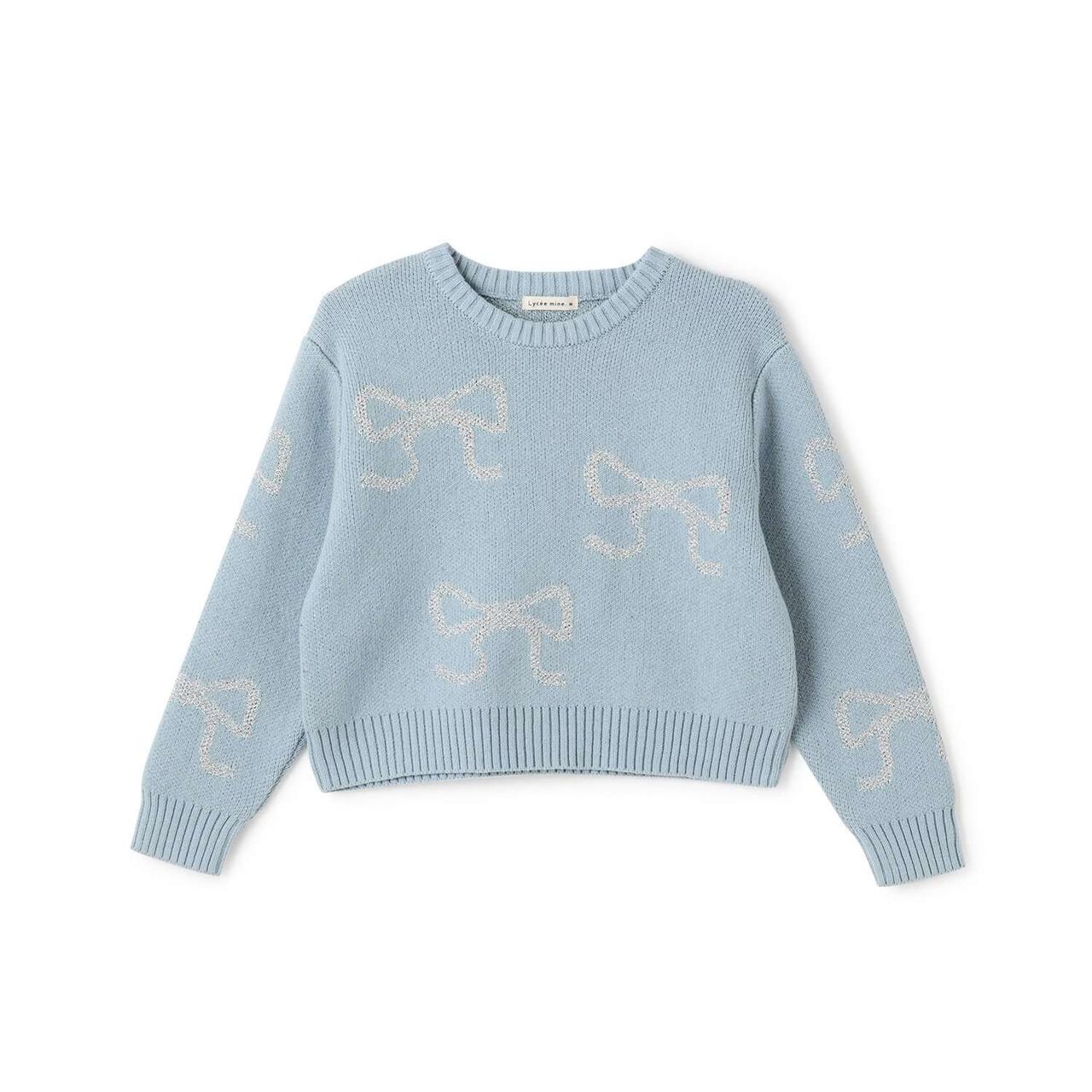 Short Lame Ribbon Sweater,Sax blue, large image number 3