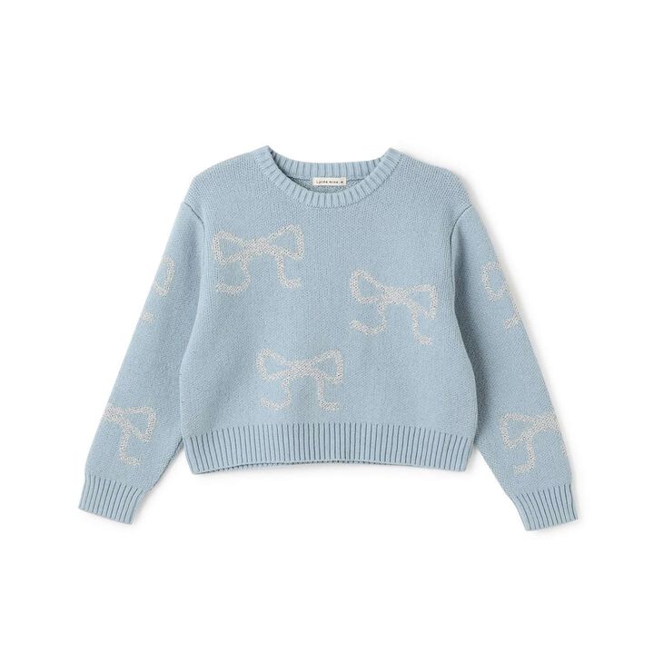 Short Lame Ribbon Sweater,Sax blue, medium image number 3