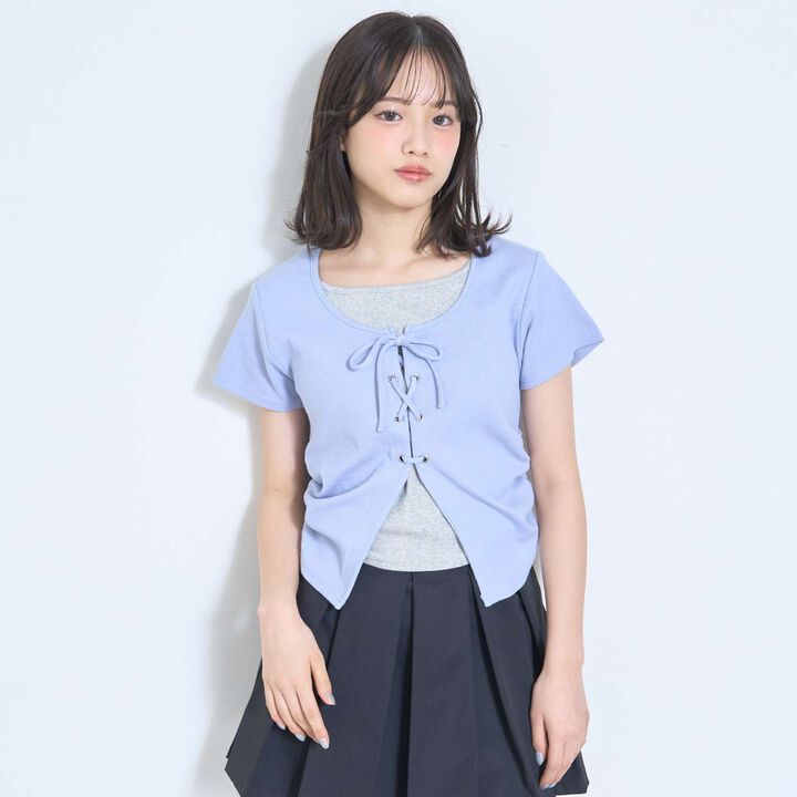 Lace-Up Ribbed Short-Sleeve T-Shirt,, medium