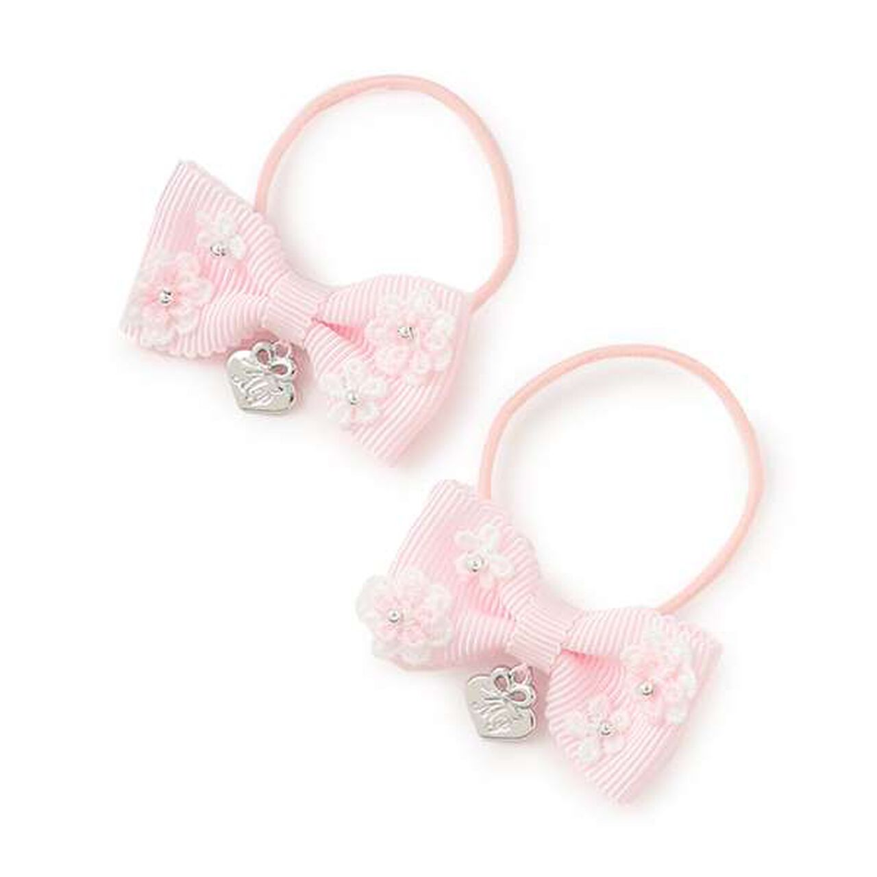 Flower Ribbon Hair Ponytail Holder 2-Piece Set,Off white, large image number 5