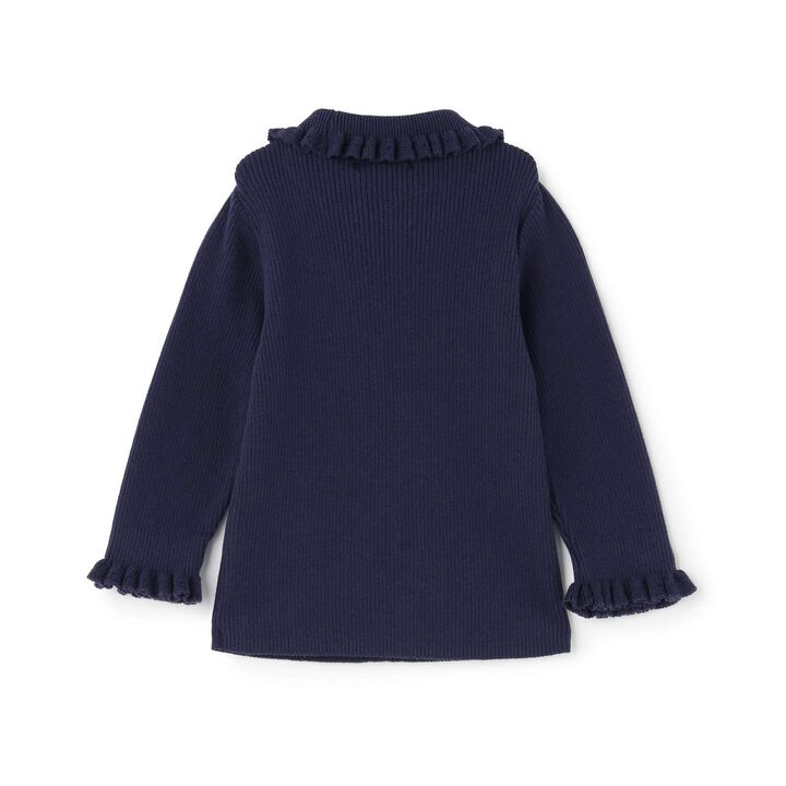 Petite High-Neck Frill Sweater [Made in Japan],Charcoal gray, medium image number 3