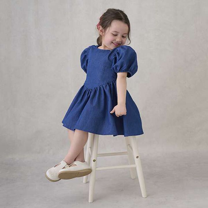 Puff Sleeve Peplum One-Piece Dress,Blue, medium image number 8