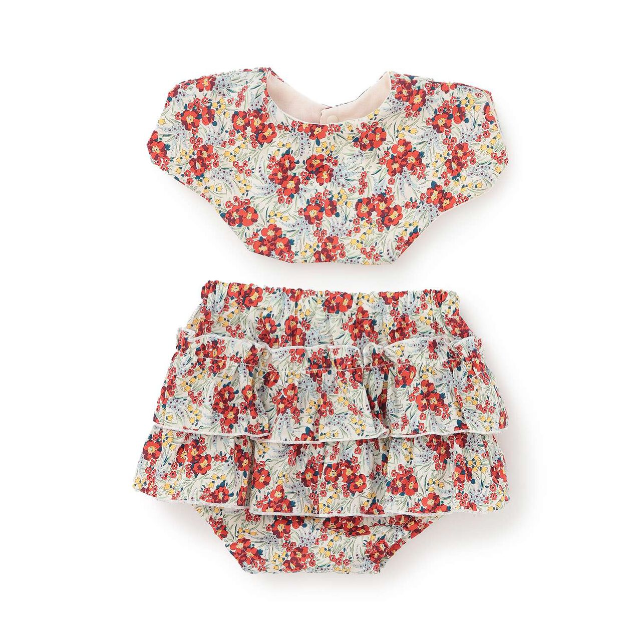 Sustainable Liberty Bib & Bloomer Set [Made in Japan],Red, large image number 0