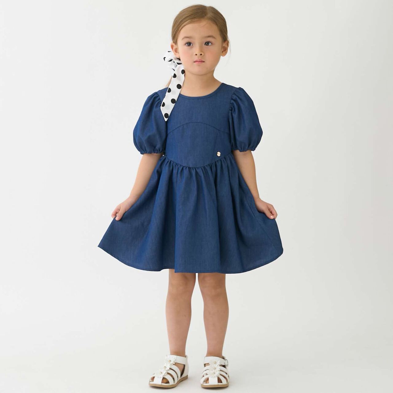 Link Puff Sleeve Peplum One-Piece Dress,Blue, large image number 0