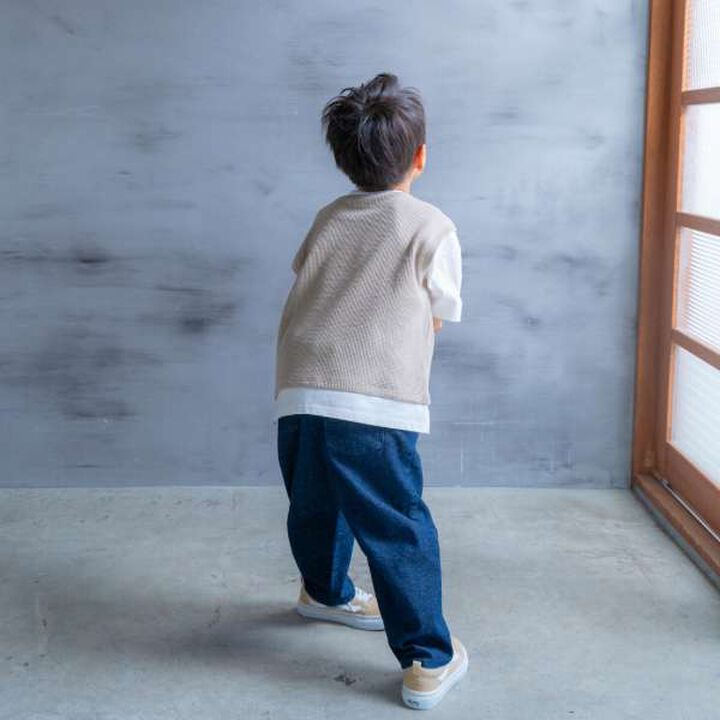 Waffle Vest Layered Short-Sleeve T-Shirt,Salmon pink, medium image number 4