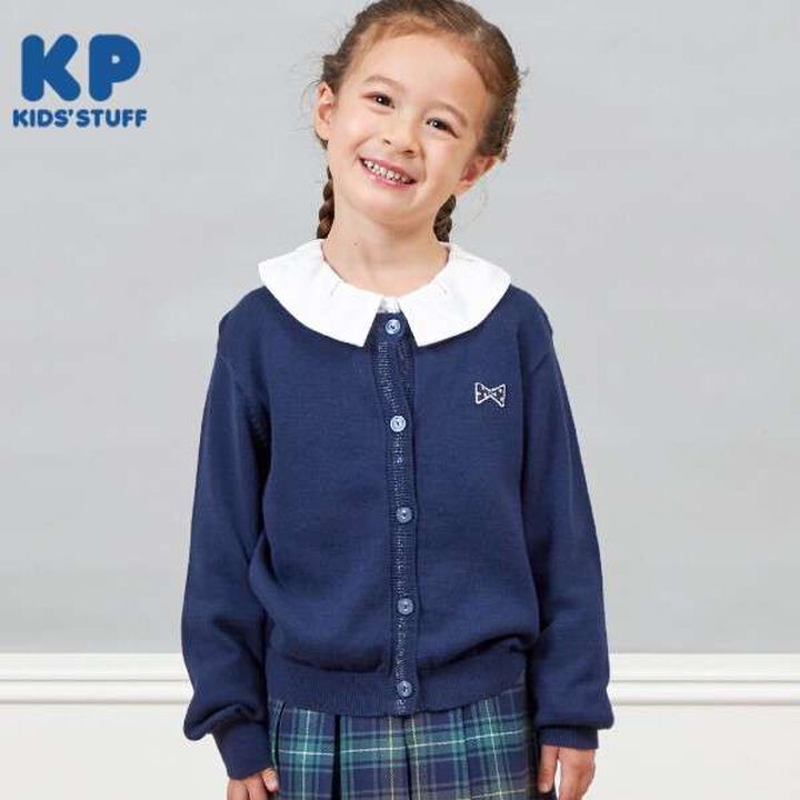 KP Lame Line Cotton Cardigan [110-130],Navy, medium image number 0