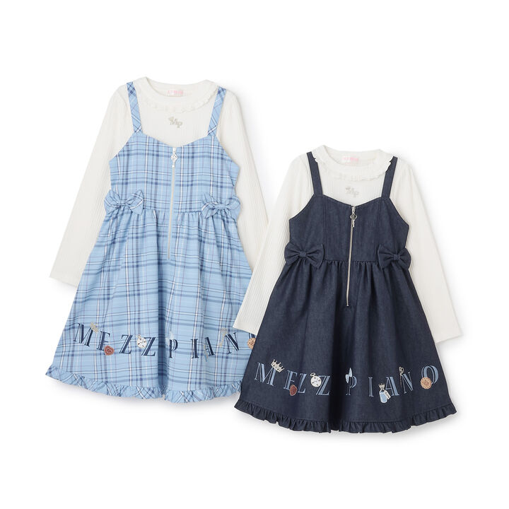 Logo Embroidered Camisole Dress & Long-Sleeve T-Shirt Set,Blue, medium image number 3