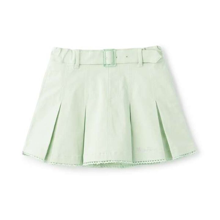 Wide Belt Box Pleats Skirt with Shorts,Mint, medium image number 0