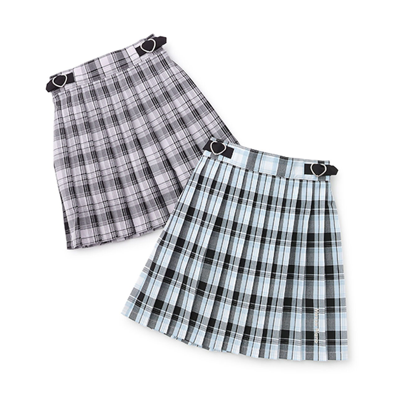 Side Heart Belt Check Pleated Skirt-Pants,Sax blue, large image number 8