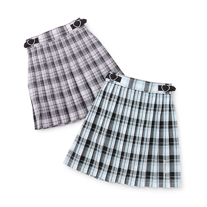 Side Heart Belt Check Pleated Skirt-Pants,Sax blue, medium image number 8