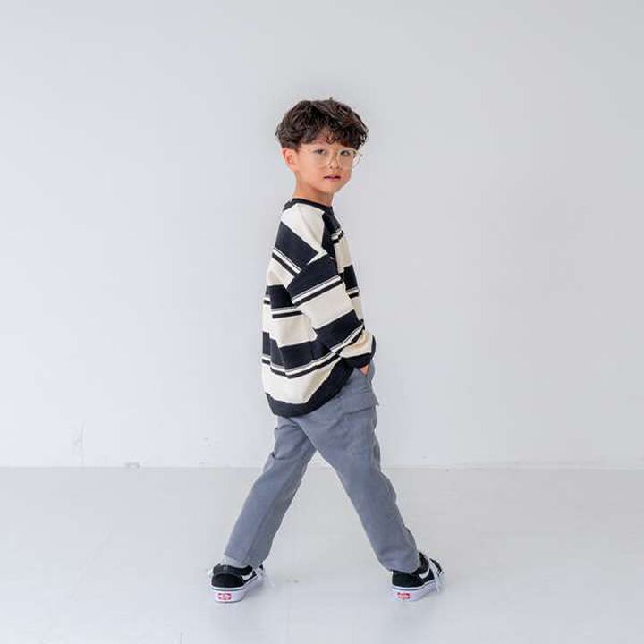 [Matching with Dad Outfit] Kids Stripe Pattern Big Long Sleeve T-Shirt,Green, medium image number 12
