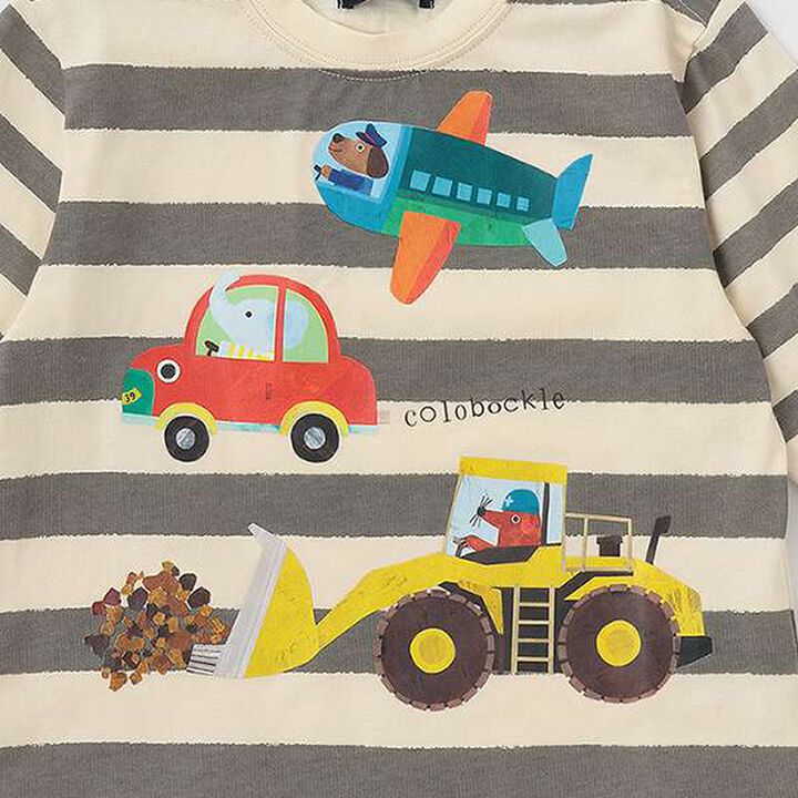 [Korobokkuru] Vehicle Stripe Pattern Long-Sleeve T-Shirt,Gray, medium image number 4