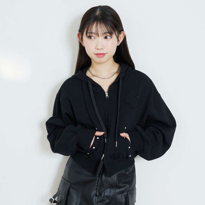 [LTXC/100% Cotton/Set Available] Studded Zip Parka,Black, medium image number 0