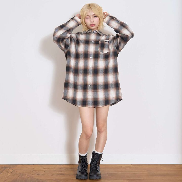 [LTXC] 100% Cotton Checkered Loose Shirt Dress,Black, medium image number 2