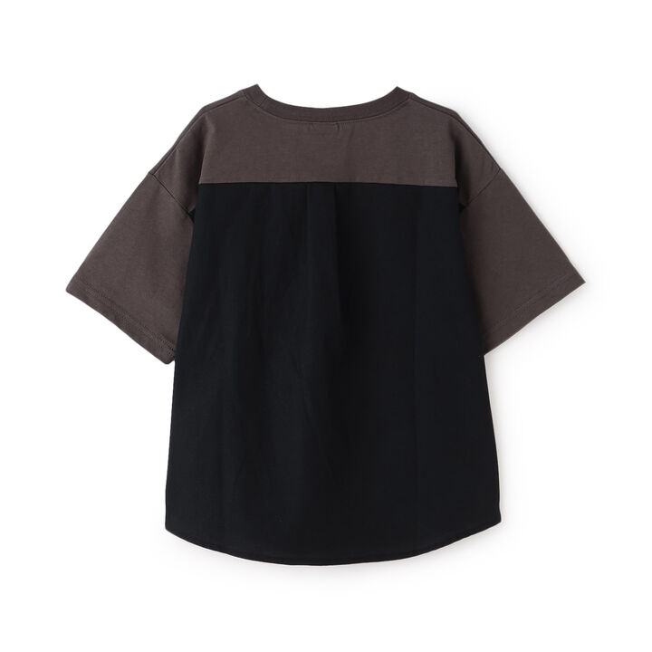 Wide Silhouette Short Sleeve T-Shirt with Contrasting Back Panel,Charcoal gray, medium image number 6
