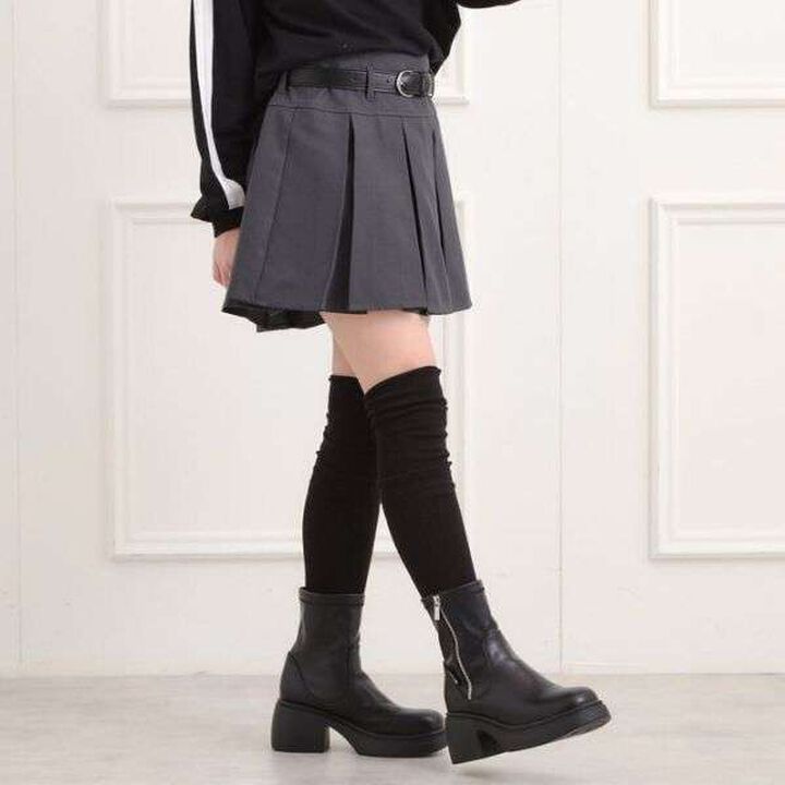 Pleated Skirt with Belt,Charcoal gray, medium image number 13