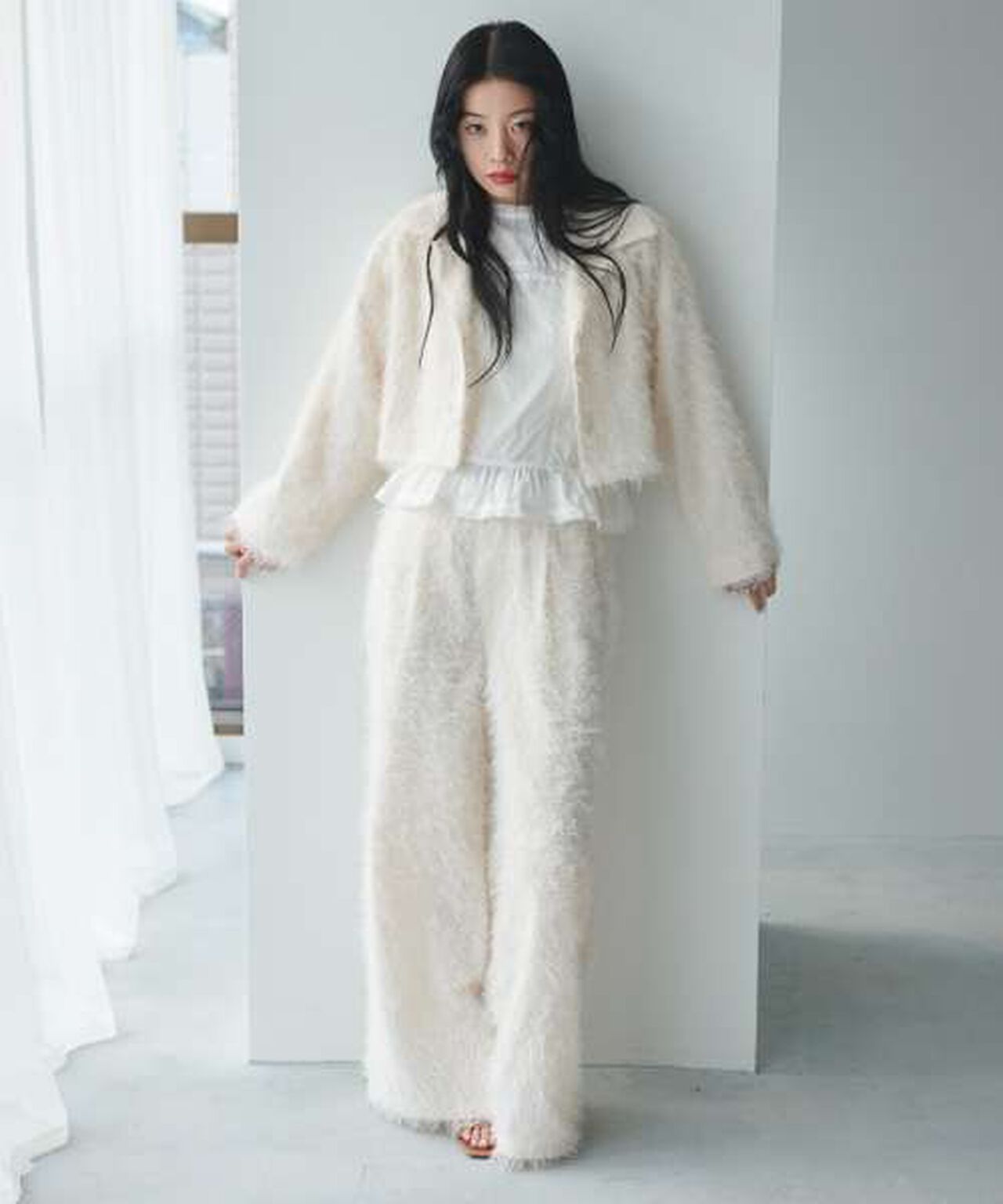 Fringe Semi-Wide Pants,Off white, large image number 1