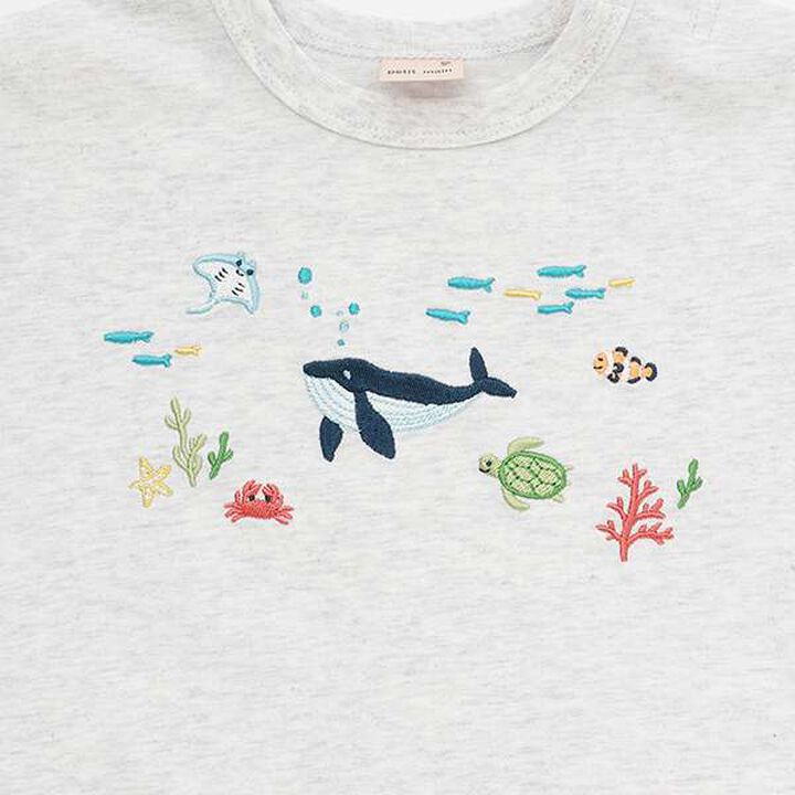 Sea Creature Embroidery Short Sleeve T-Shirt,Emerald green, medium image number 3