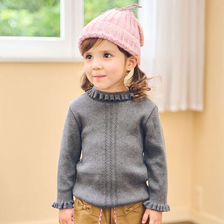 Petite High-Neck Frill Sweater [Made in Japan],Charcoal gray, medium image number 0