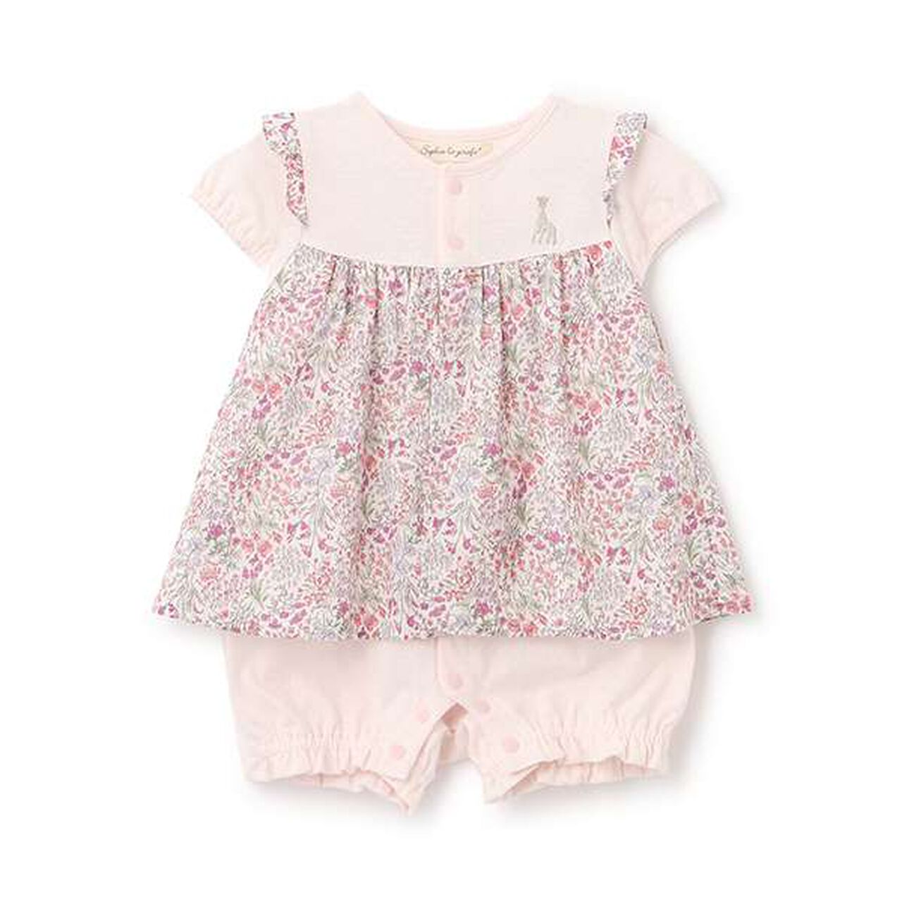 Small Floral Pattern Short All-in-One,Pink, large image number 0