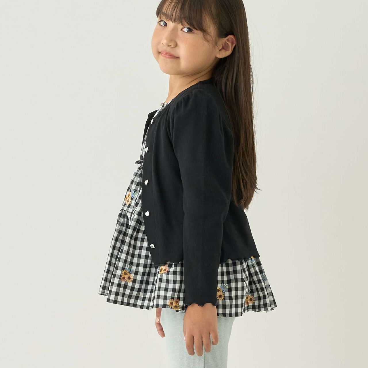 [Mini Length] Heart Button Ribbed Cardigan for Girls [Kids] [Children's Clothing],Blue gray, large image number 12