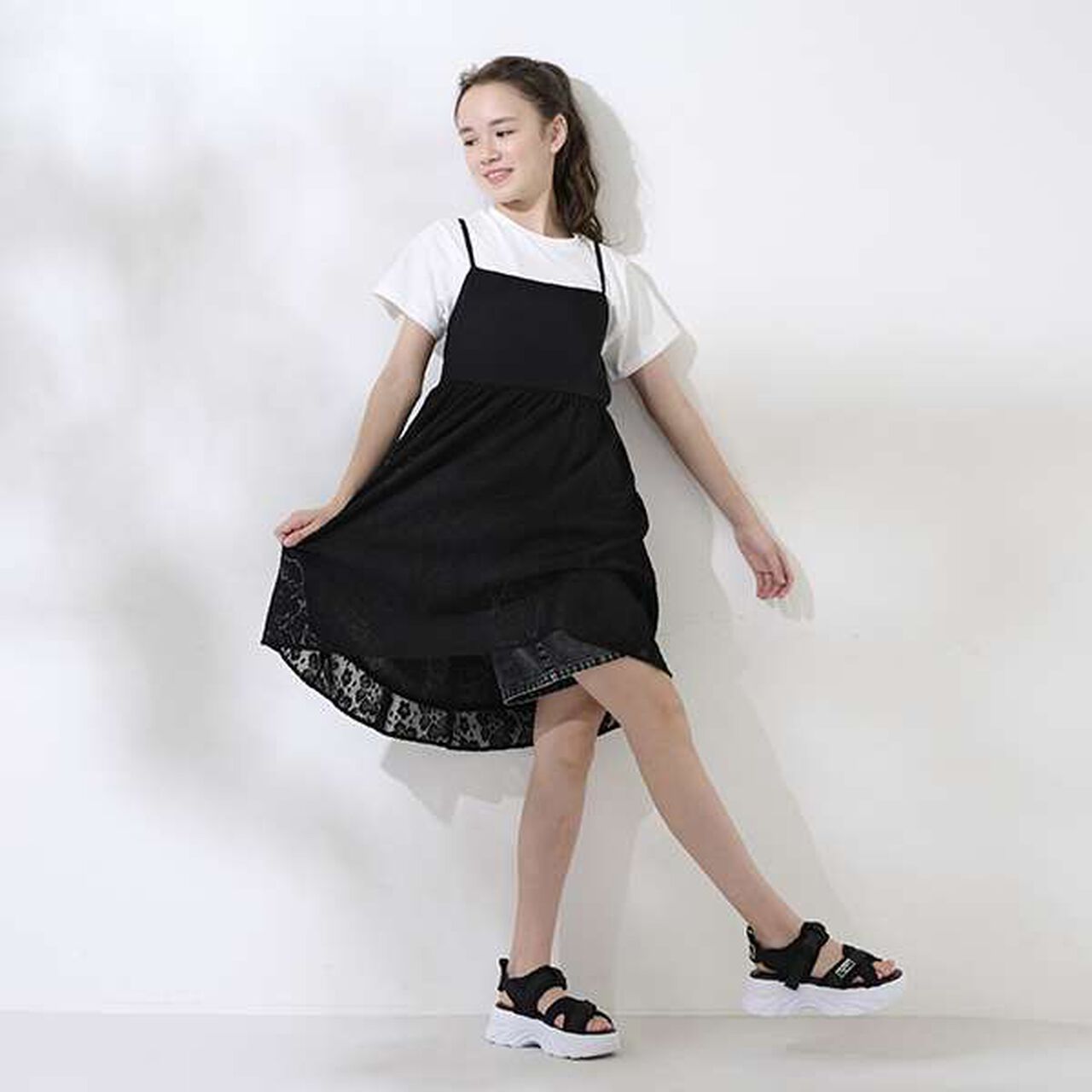 [AMI] Rib Panel Camisole Dress Inner T-Shirt Set,Black, large image number 11