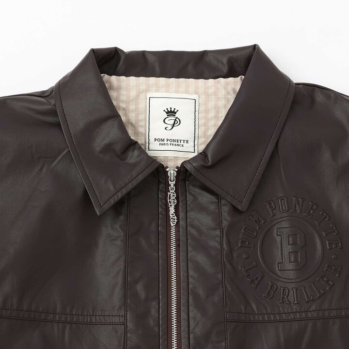 [Machine Washable] Faux Leather Bomber Jacket,Black, medium image number 2