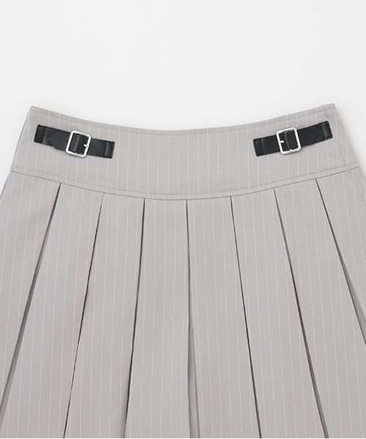Quilted Belt Pleated Skirt,Light gray, large image number 3