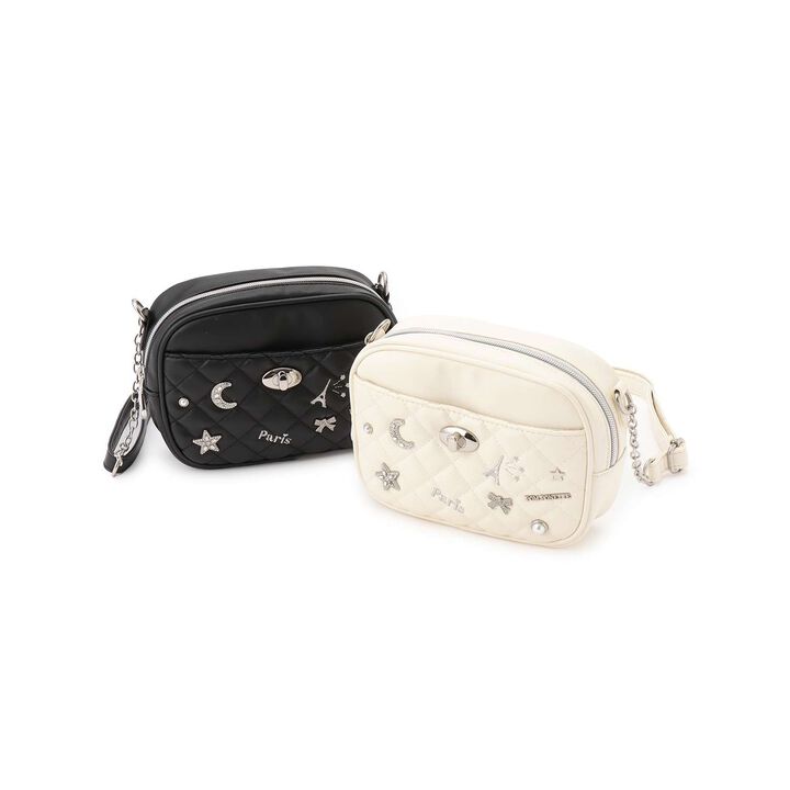 Quilted Motif Mini Shoulder Bag,Off white, medium image number 8