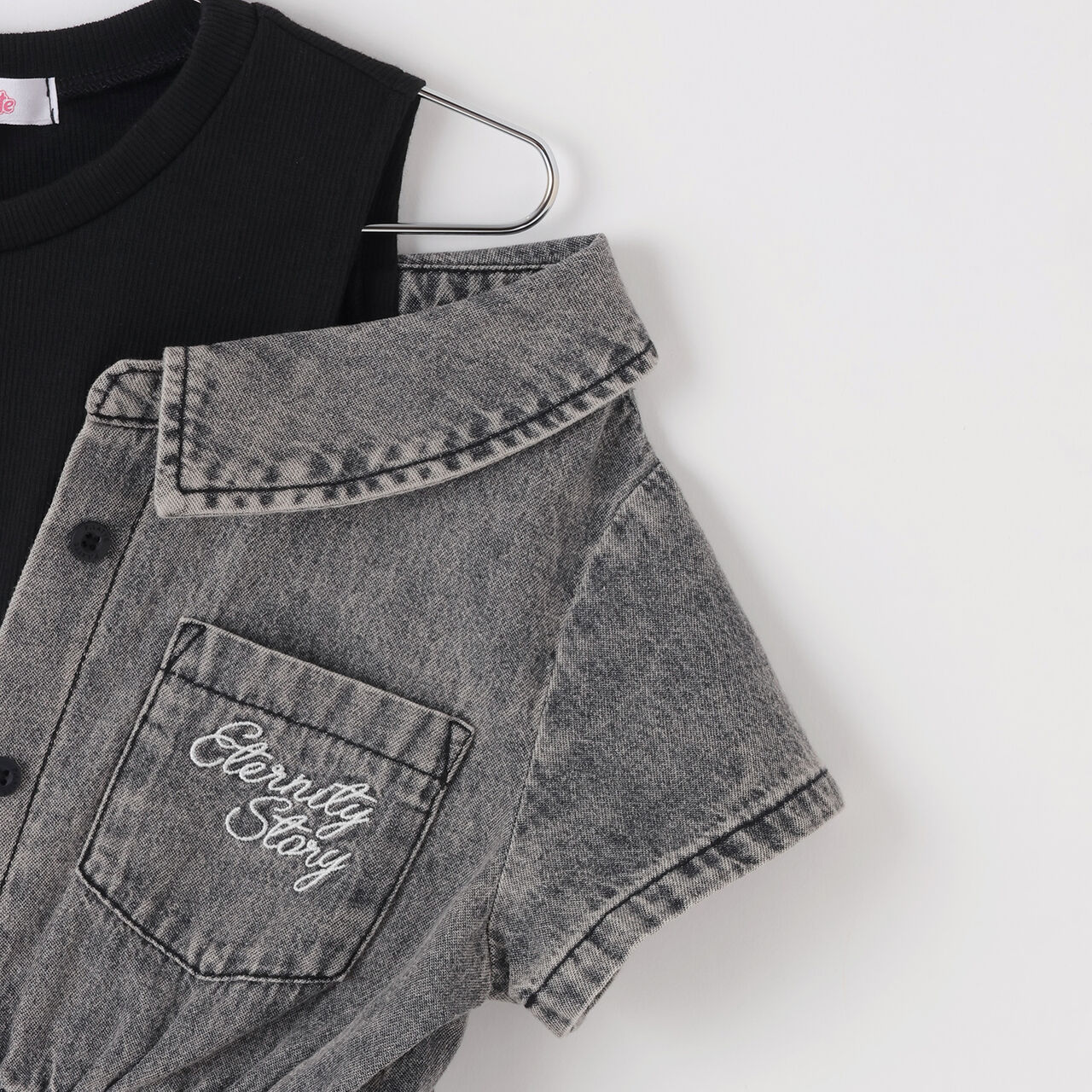 Shoulder Cutout Denim Shirt Dress,Gray, large image number 3