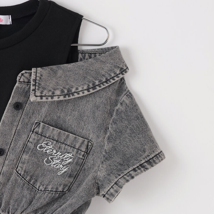 Shoulder Cutout Denim Shirt Dress,Gray, medium image number 3