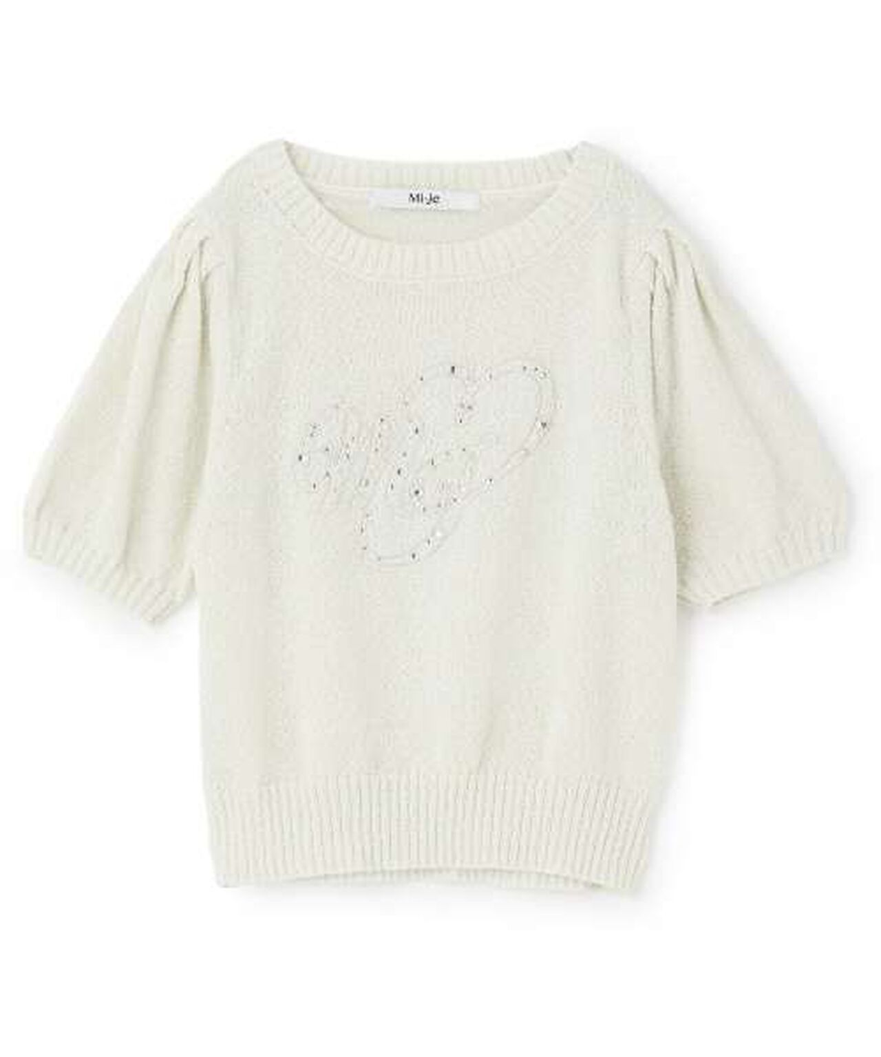 Jewel Logo Short-Sleeve Knitwear,Ivory, large image number 8