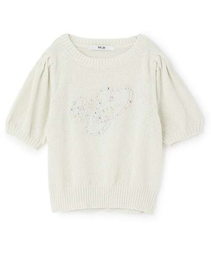 Jewel Logo Short-Sleeve Knitwear,Ivory, medium image number 8