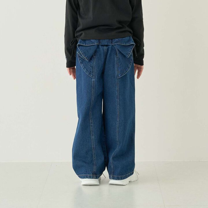 [Recommended for School] Back Ribbon Wide Pants for Girls [Kids' Clothing],Sax blue, medium image number 2
