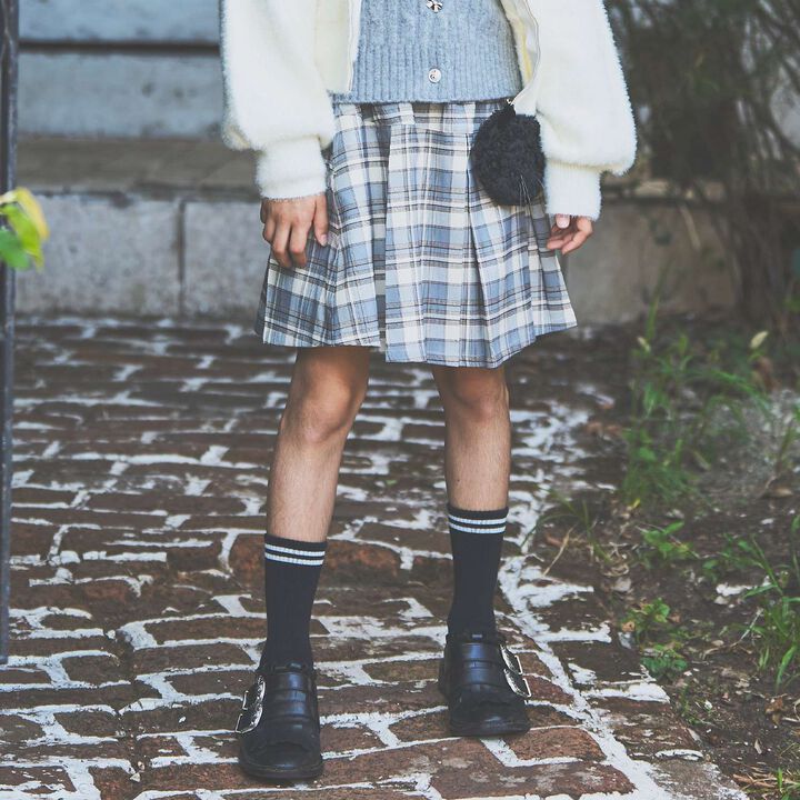 Checkered Box Pleat Skirt & Inner Pants Set[Available in 130cm],, medium