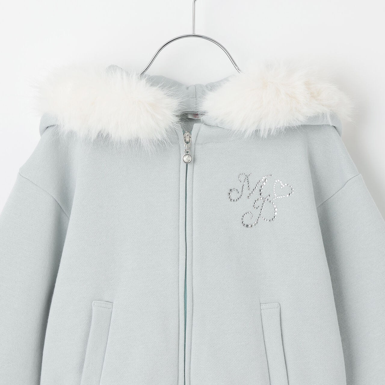 Lame Fleece Faux Fur Hooded Zip Parka,Mint, large image number 2