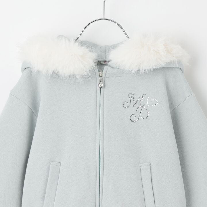 Lame Fleece Faux Fur Hooded Zip Parka,Mint, medium image number 2