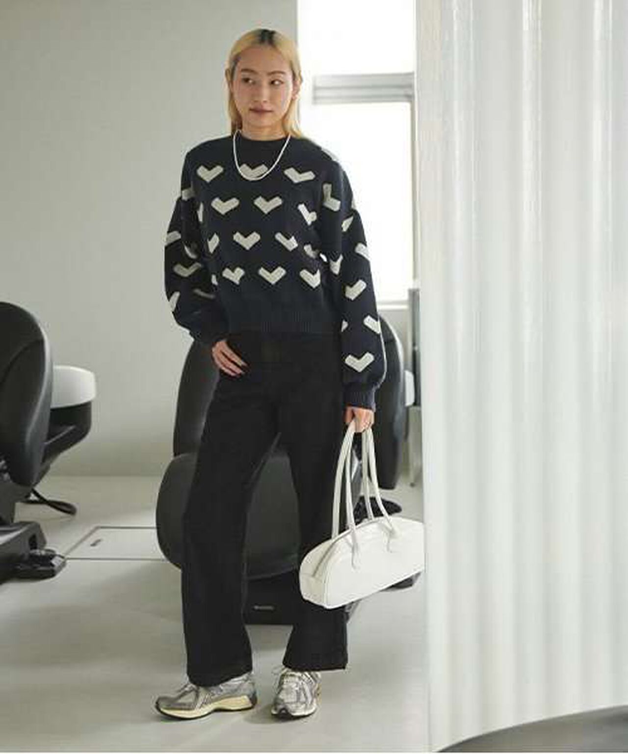 Heart Pattern Knit Pullover,Greige, large image number 10