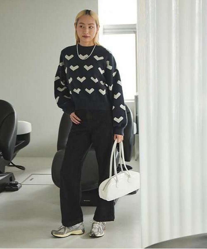 Heart Pattern Knit Pullover,Greige, medium image number 10