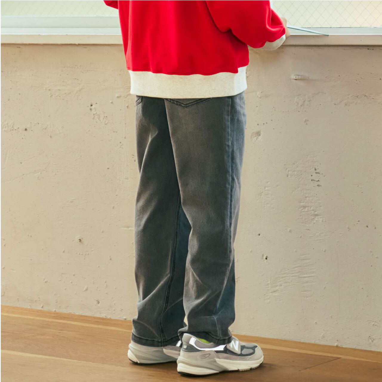 附調節扣彈性丹寧直筒褲,淡藍色, large image number 2
