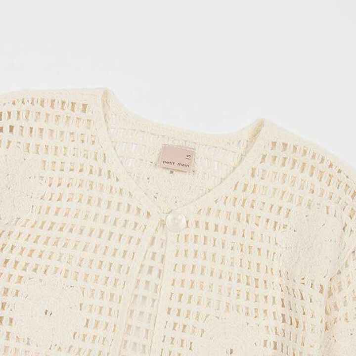 [Link] Flower Motif Black Crochet Cardigan,Ivory, medium image number 6