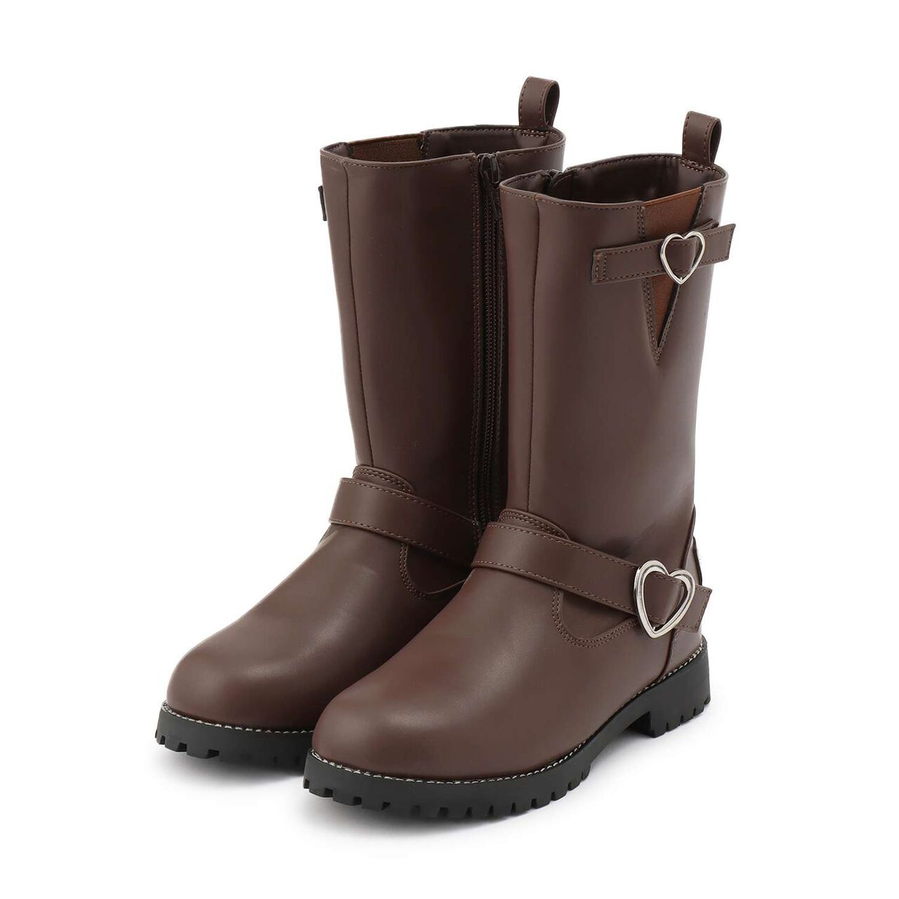 Heart Buckle Engineer Boots,Dark brown, large image number 0