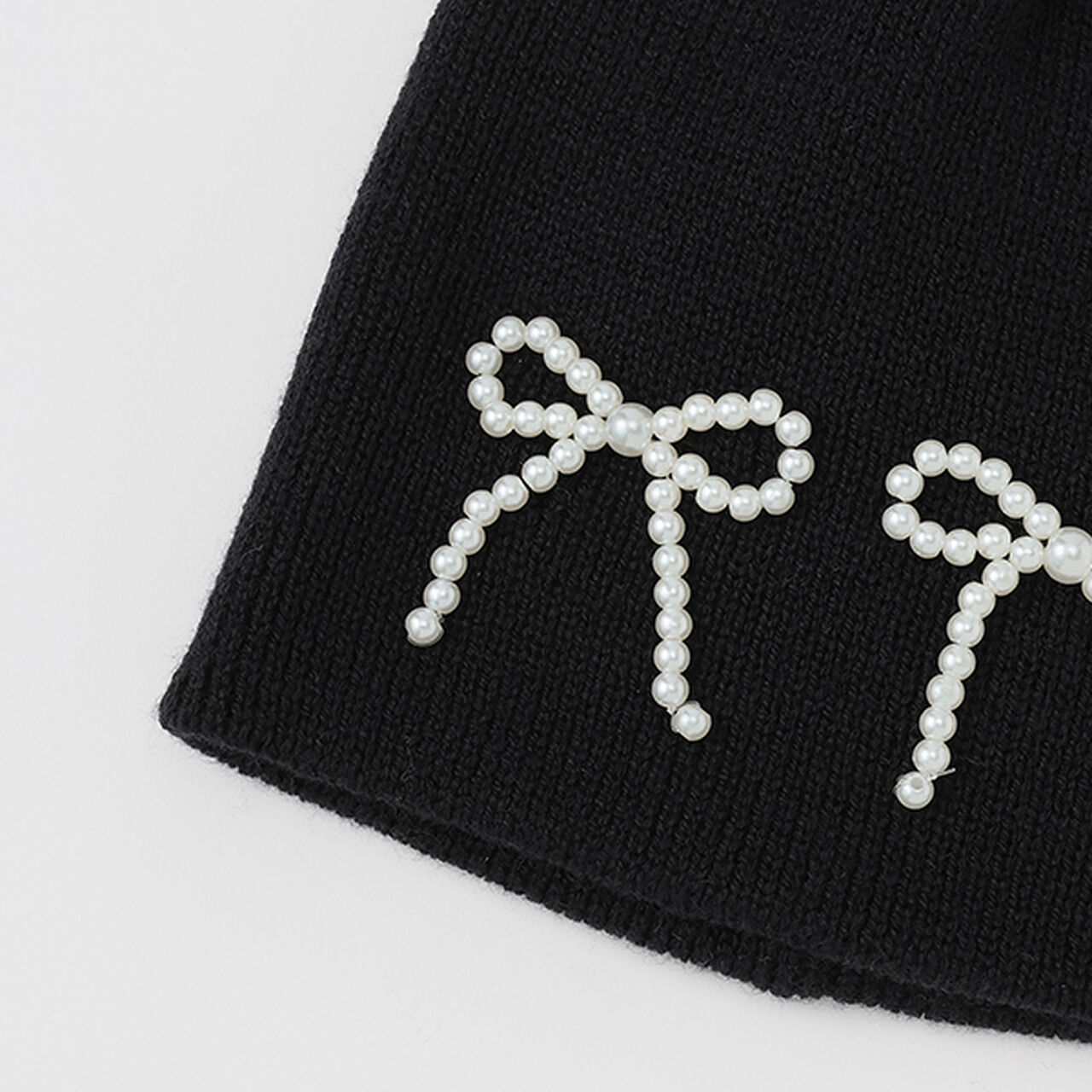 Knit Cap with Pearl Ribbon,Black, large image number 2