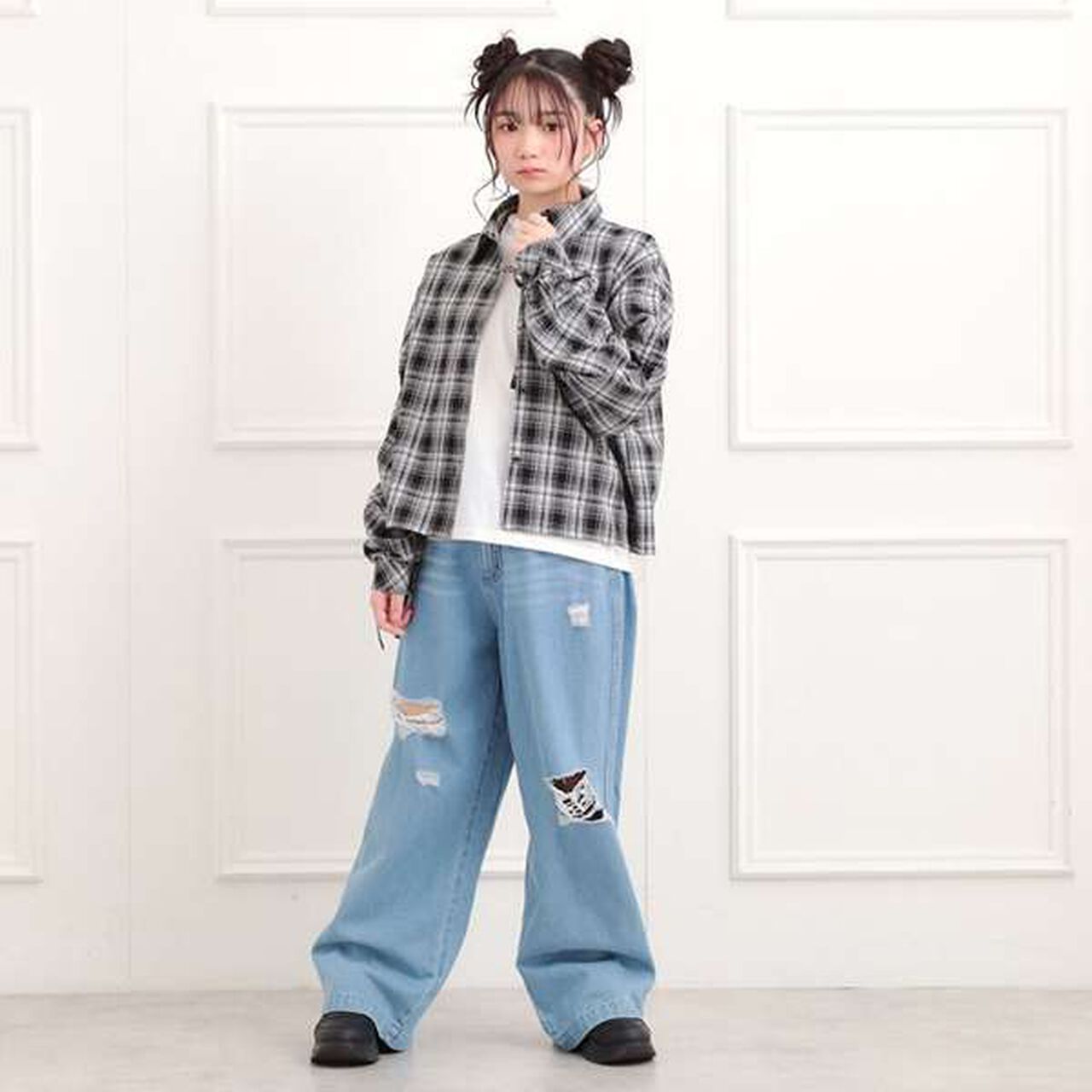 [Set Item] Brushed Checkered Shirt + Long Sleeve T-Shirt,Sax blue, large image number 12