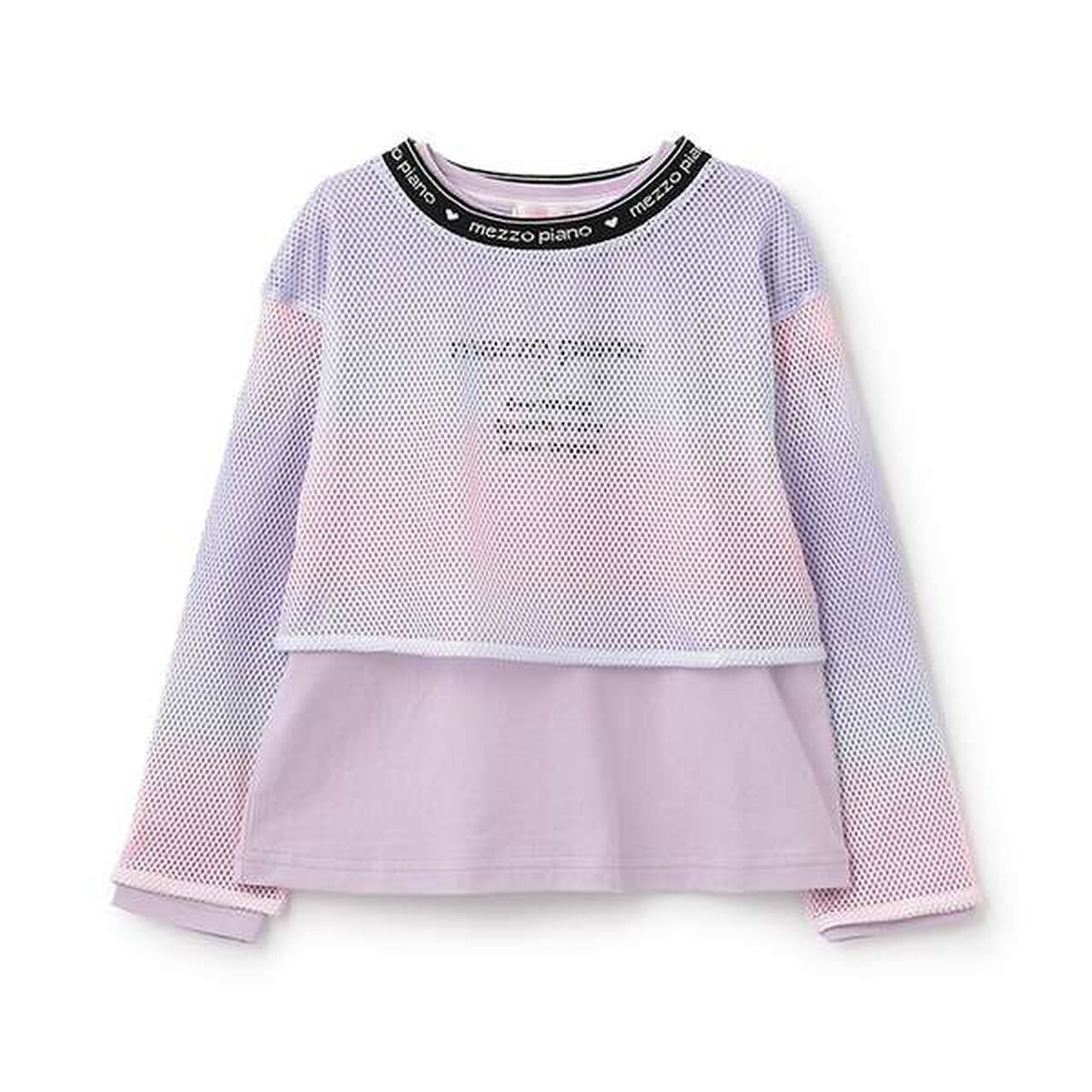 Gradient Mesh & Shoulder Cut Long Sleeve T-Shirt Set,Lilac, large image number 0