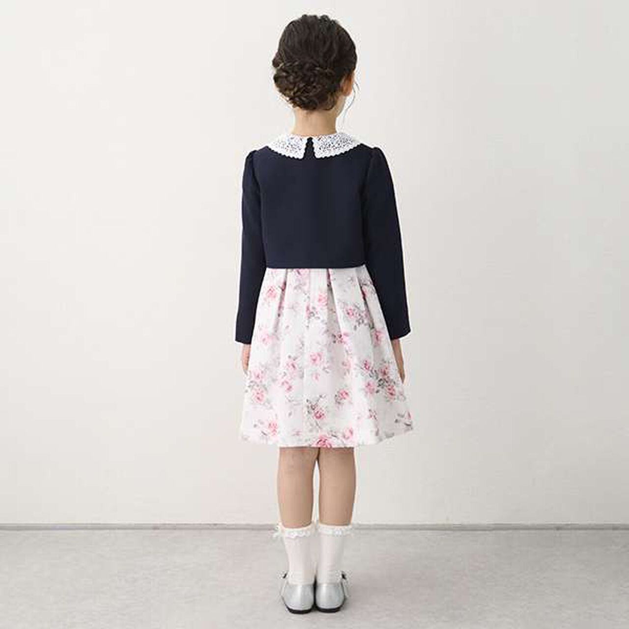 Lace Collar Floral Dress & Jacket Set,Pearl white, large image number 11